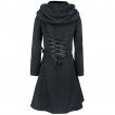 Manteau femme gothique noir à rubans lacés et broche TEARS - Alchemy Black