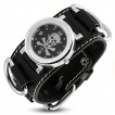 Montre gothique  cadran crane pirate avec bracelet cuir surpiqu  anneaux