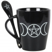 Mug noir triple lune à pentagramme avec sa cuillère