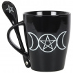 Mug noir triple lune  pentagramme avec sa cuillre