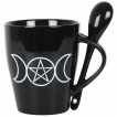 Mug noir triple lune  pentagramme avec sa cuillre