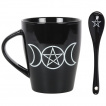 Mug noir triple lune  pentagramme avec sa cuillre