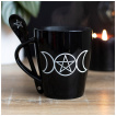 Mug noir triple lune  pentagramme avec sa cuillre