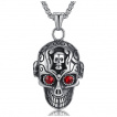 Pendentif homme acier tte de mort  crane sur le front et yeux rouges