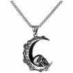 Pendentif lune pleine de cratres  crane humain en acier