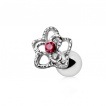 Piercing cartilage tragus hélix à fleur ajourée avec strass rouge