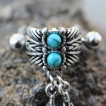 Piercing hlix style indien  plumes et turquoises