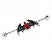 Piercing industriel à ailes de démon strass rouges rubis