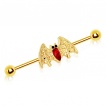 Piercing industriel dor  chauve-souris strass rouge et noirs