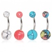 Piercing nombril à boules imitation pierres semi-précieuses