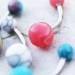 Piercing nombril à boules imitation pierres semi-précieuses