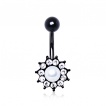 Piercing nombril fleur noire  strass clairs et perle