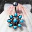 Piercing nombril fleur vintage  ptales de turquoise