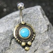 Piercing nombril médiéval plaqué or à Turquoise
