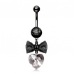 Piercing nombril rtro  noeud papillon en tissu et coeur de strass