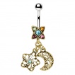 Piercing nombril rtro  pendentifs lune et toile arabesque