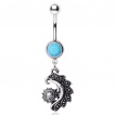 Piercing nombril soleil et lune style vintage avec turquoise