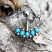 Piercing nombril style antique avec arc de turquoises ovales