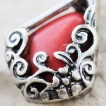 Piercing nombril style antique fleuri  pierre rouge