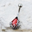 Piercing nombril style antique fleuri  pierre rouge