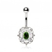 Piercing nombril style miroir ancien  strass vert et clairs