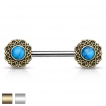 Piercing téton à couronnes de coeurs avec turquoises