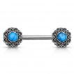 Piercing téton à couronnes de coeurs avec turquoises