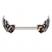 Piercing téton à ailes d'ange serties de pierres nuancées