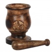 Pilon et mortier en bois à pentagramme gravé