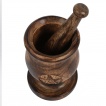 Pilon et mortier en bois à pentagramme gravé