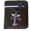 Porte-feuilles-cartes marron avec croix ailée en métal