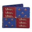 Portefeuilles médiéval à fleur de lys et lions en similicuir bleu et rouge