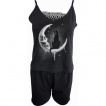Pyjama léger femme à chat noir sur lune façon tête de mort