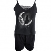 Pyjama lger femme  chat noir sur lune faon tte de mort