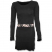 Robe gothique noire élégante à manches longues et bande de dentelle