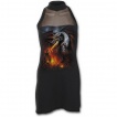 Robe gothique noire sans manches avec dragon crachant de la lave sur une église