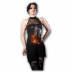 Robe gothique noire sans manches avec dragon crachant de la lave sur une église