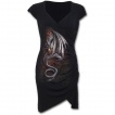 Robe gothique noire sans manches avec dragon gris sur lave craquele