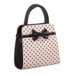 Sac à main carré Rockabilly Banned noir et crême à pois et noeud papillon