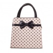 Sac à main carré Rockabilly Banned noir et crême à pois et noeud papillon