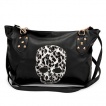 Sac  main en similicuir noir avec tte de mort bicolore