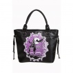 Sac  main gothique Banned noir  motif violet avec chouettes et manoir hant