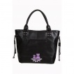 Sac à main gothique Banned noir à motif violet avec chouettes et manoir hanté
