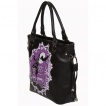 Sac  main gothique Banned noir  motif violet avec chouettes et manoir hant