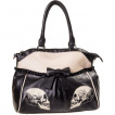 Sac à main punk-rock Banned noir et crême à cranes en face à face