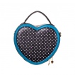 Sac à main Rockabilly Banned noir et bleu à pois en forme de coeur avec noeud papillon