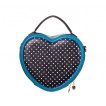 Sac  main Rockabilly Banned noir et bleu  pois en forme de coeur avec noeud papillon