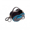 Sac à main Rockabilly Banned noir et bleu à pois en forme de coeur avec noeud papillon