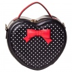 Sac à main Rockabilly Banned noir et rouge à pois en forme de coeur avec noeud papillon