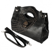 Sac à main similicuir noir avec tête de mort, rivets et chaine métal
